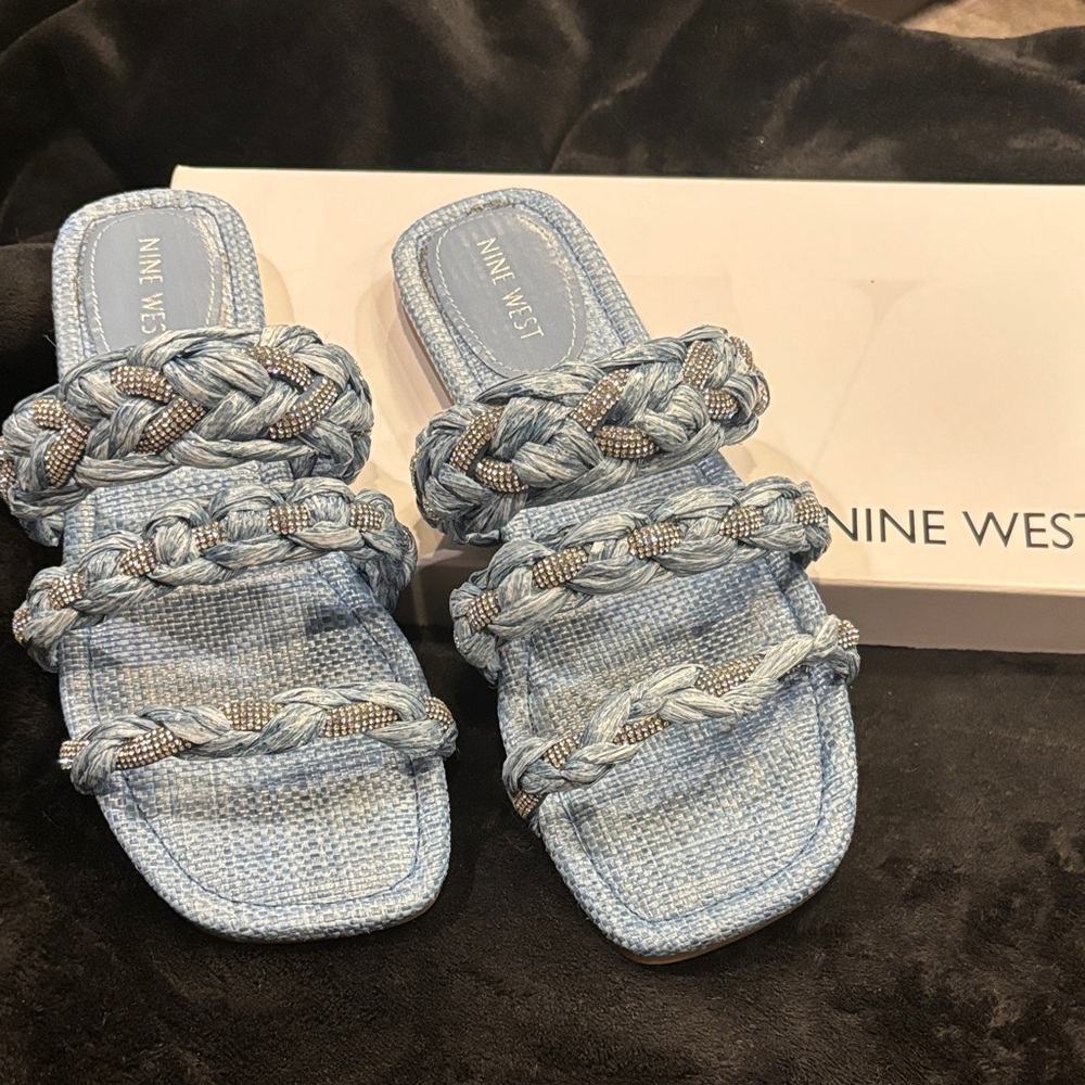 Nine West Light Blue Braided Rhinestone Sandals